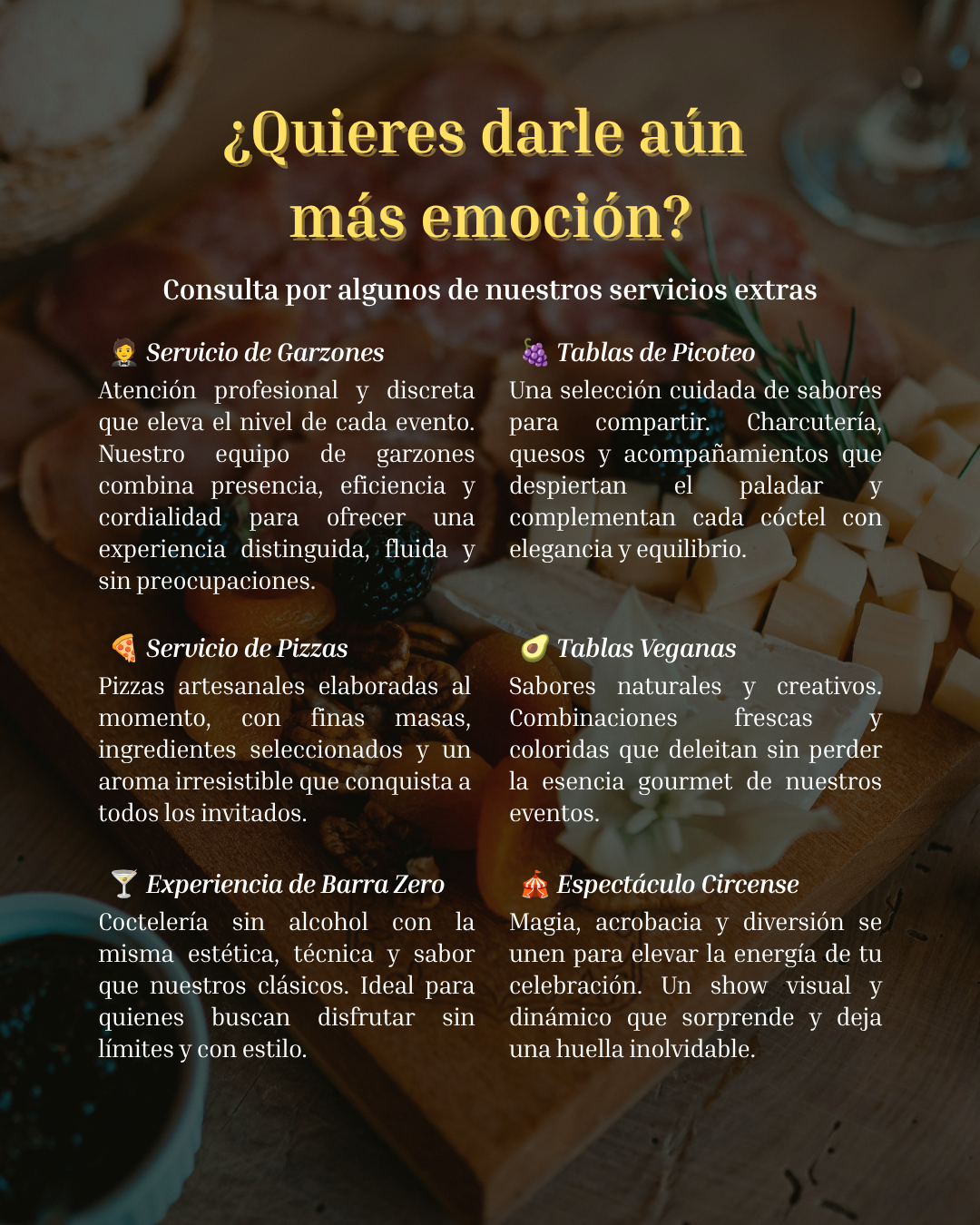 Servicios adicionales de Esencia Bar